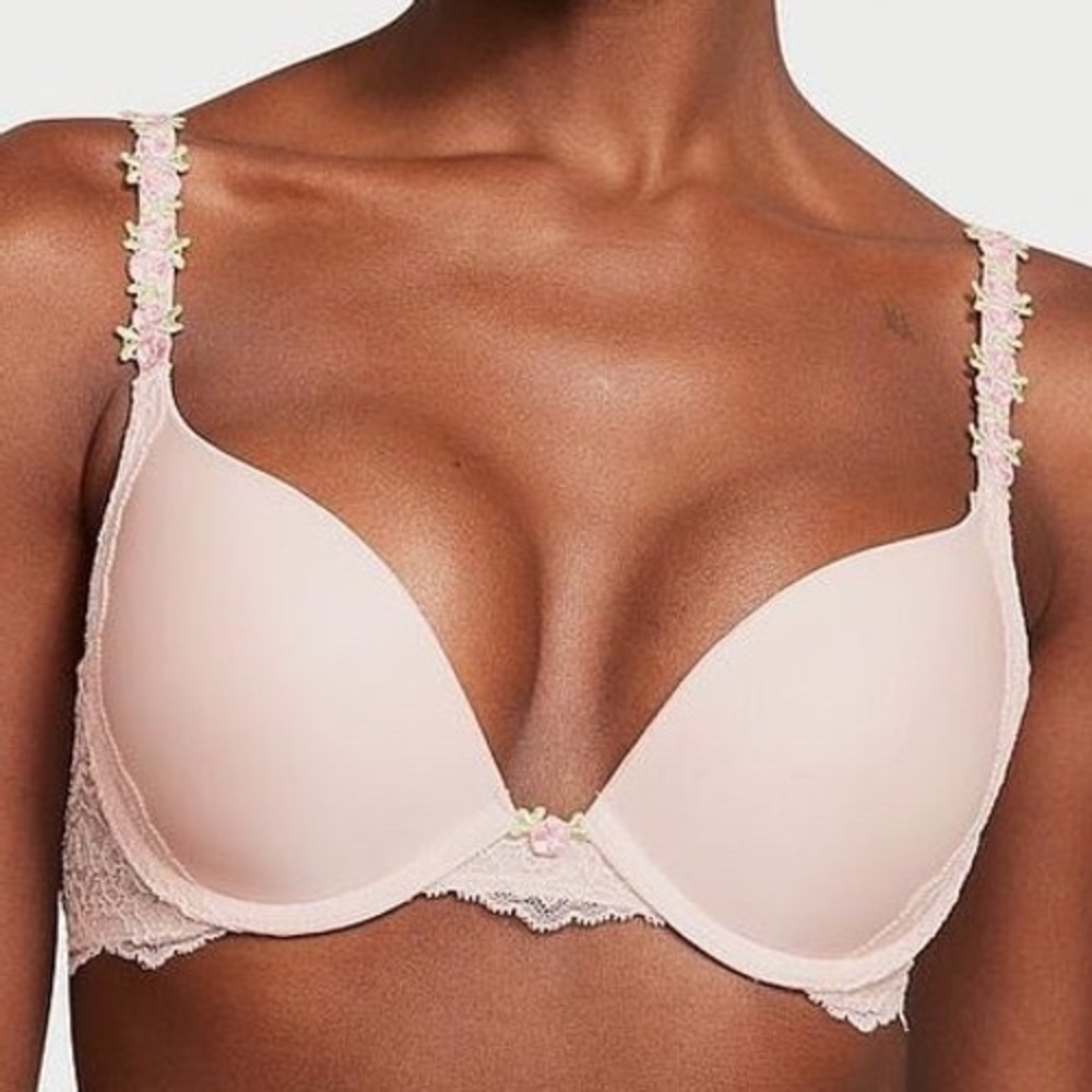 Victoria's Secret Dream Angels Lined Demi Bra 36C White Lace Floral Rose Straps